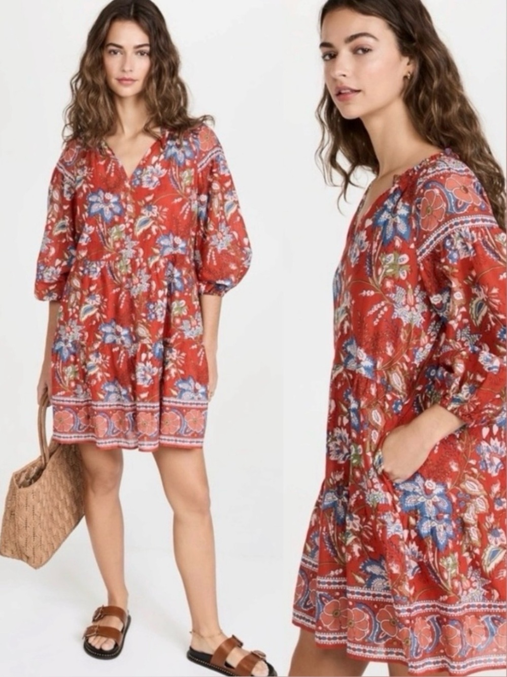 Velvet Lilah Dress in Rouge Medium Bohemian Indian Cotton 70s Floral Summer